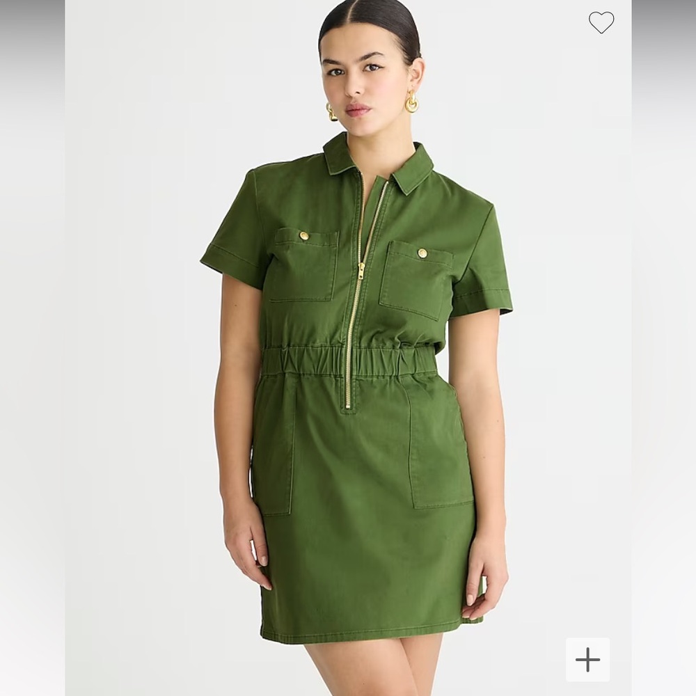 J. Crew Zip-Front Chino Dress, Utility Green, Sz 8, NWT